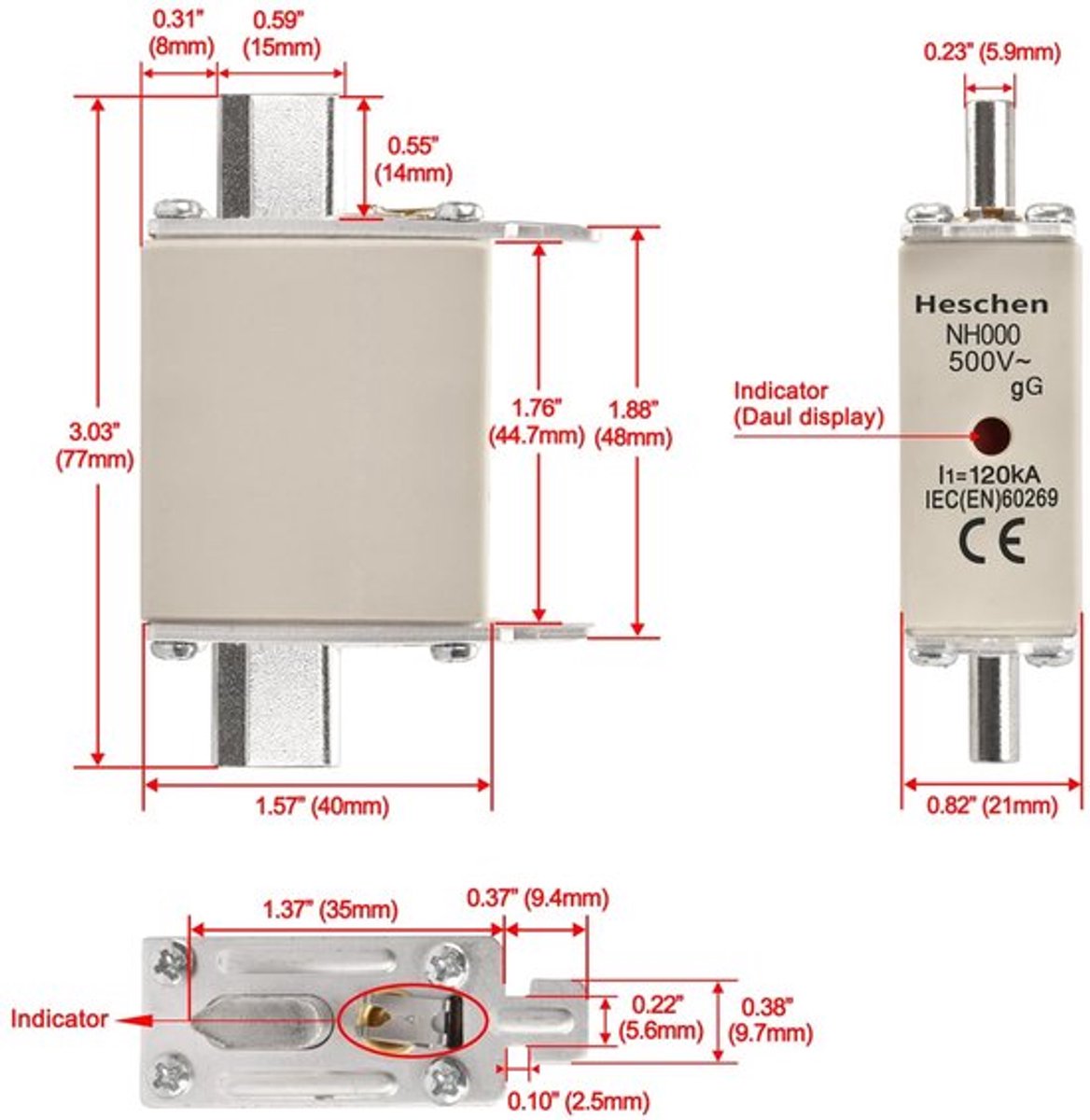 Store_7 - NH Zekering Link - 6A gG - Set van 3 - Combinatie Detector