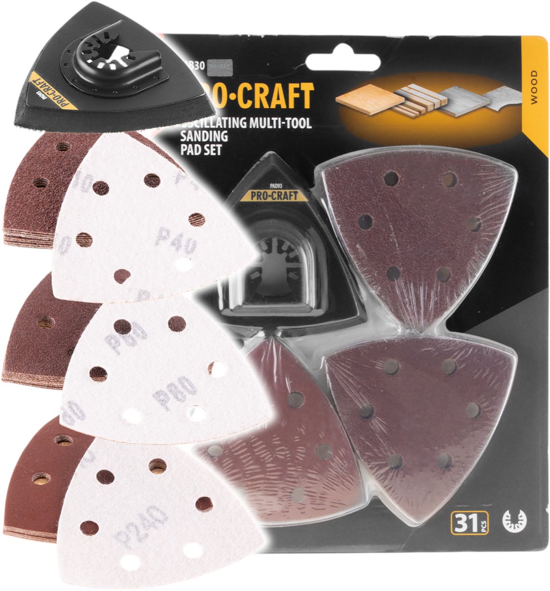 Procraft MB30-schuurset, 31-delig, P40 / P80 / P240 voor oscillerende multifunctionele gereedschappen