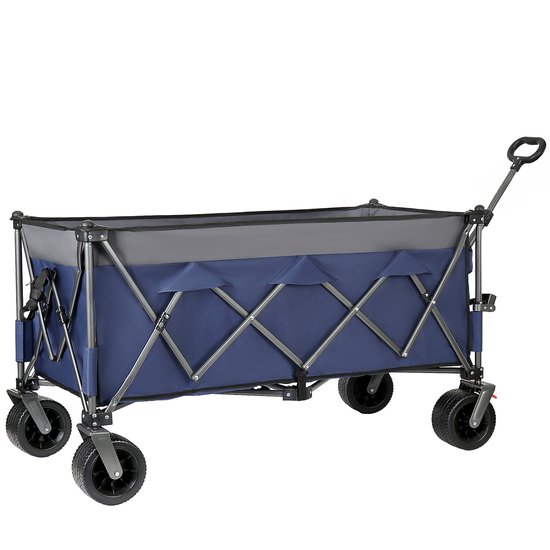 Blauwe opvouwbare handwagen, gepatenteerd 4-weg direct opbouw, 300L laadruimte, 250kg draagvermogen, verlengd 130cm, extra breed, 17x10cm all-terrain wielen. — afbeelding 3