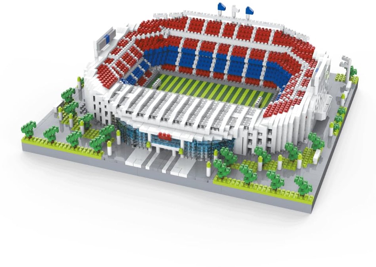 Architectuurmodel Om Te Bouwen Met Mini-Blokken, Realistisch Voetbalveld-Design. Collectie Van Elite Stadions Van De Wereld. Voetbalstadion In Barcelona, Spanje.