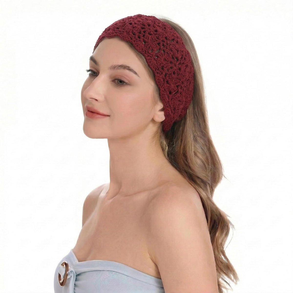 ZLYC Vrouwen Bloemen Hoofdband Handgemaakte Gehaakte Gebreide Vintage Haarbanden (Haak Bourgondië)
