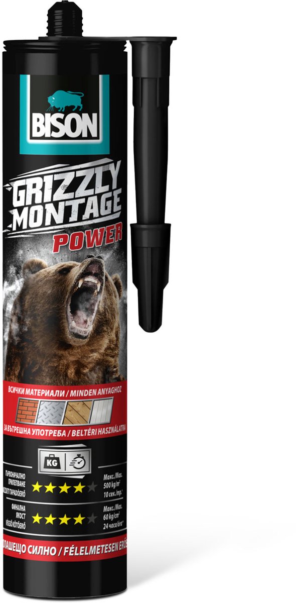 BISON Grizzly Montagekit 370 g - Sterke Montagekit - High Tack Montage Lijm - Constructielijm Voor Hout, Steen, Metaal en Keramiek - Oplosmiddelvrij - Wit - Cartridge [B27447]