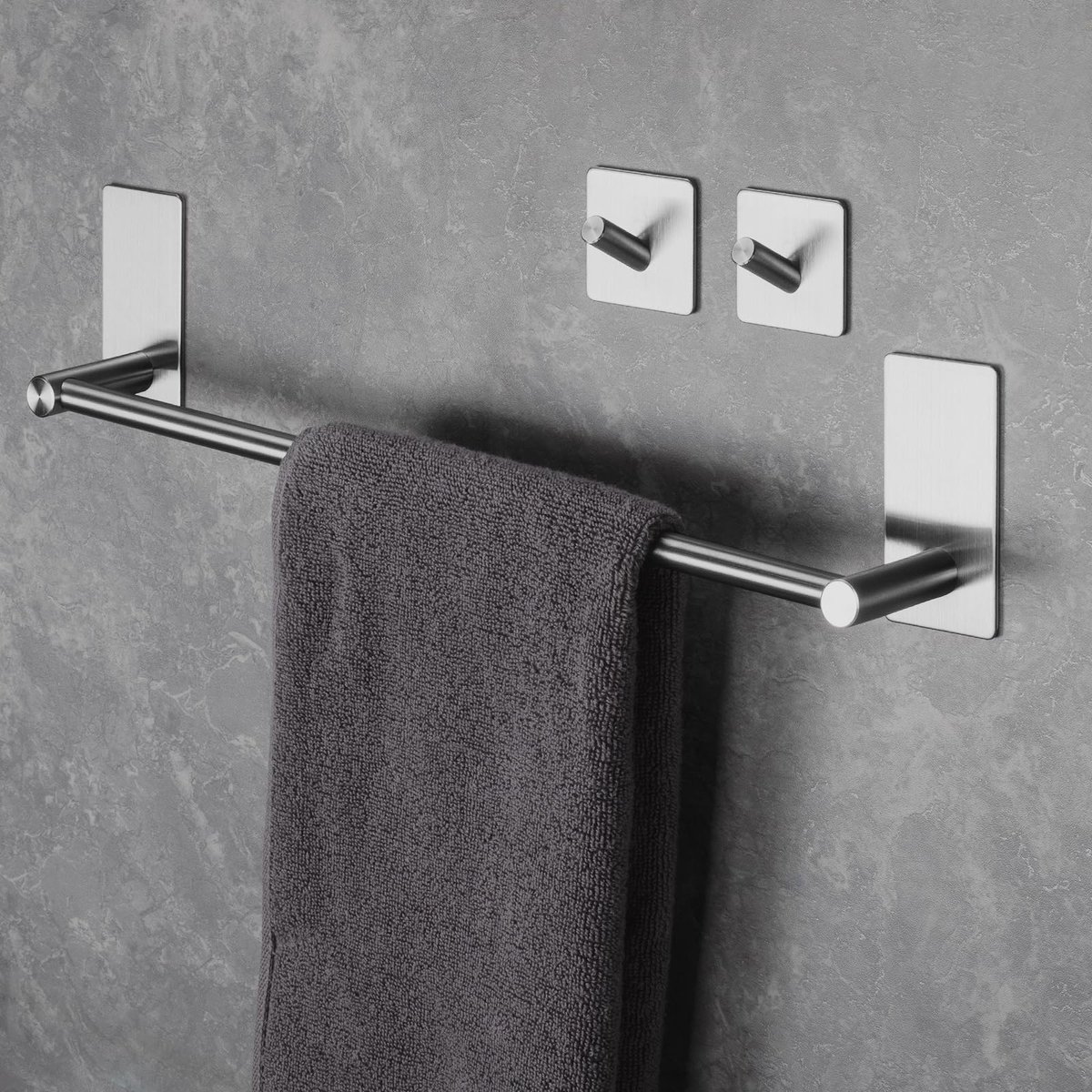 Handdoekhouder Zonder Boren 40CM Handdoekstang 304 Roestvrij Staal Badkamer Handdoekhouder Zelfklevend Wandmontage Handdoek Rail met 2 Haken voor Badkamer Keuken (40Cm, Zilver)-1