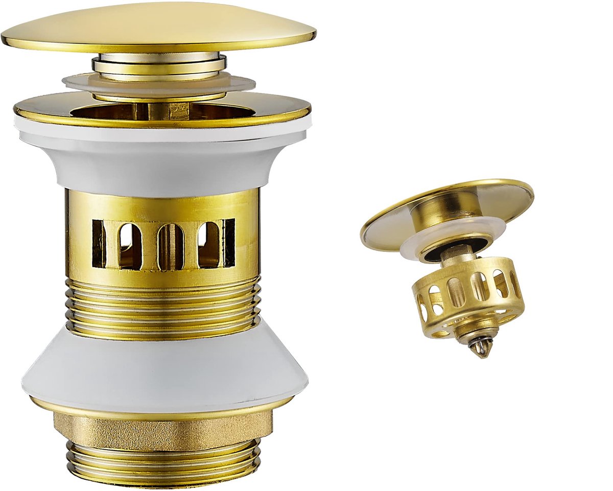 afvoergarnituur wastafel, pop-up-afvoerventiel met overloop en zeefmandje, afvoerventiel van messing en roestvrij staal