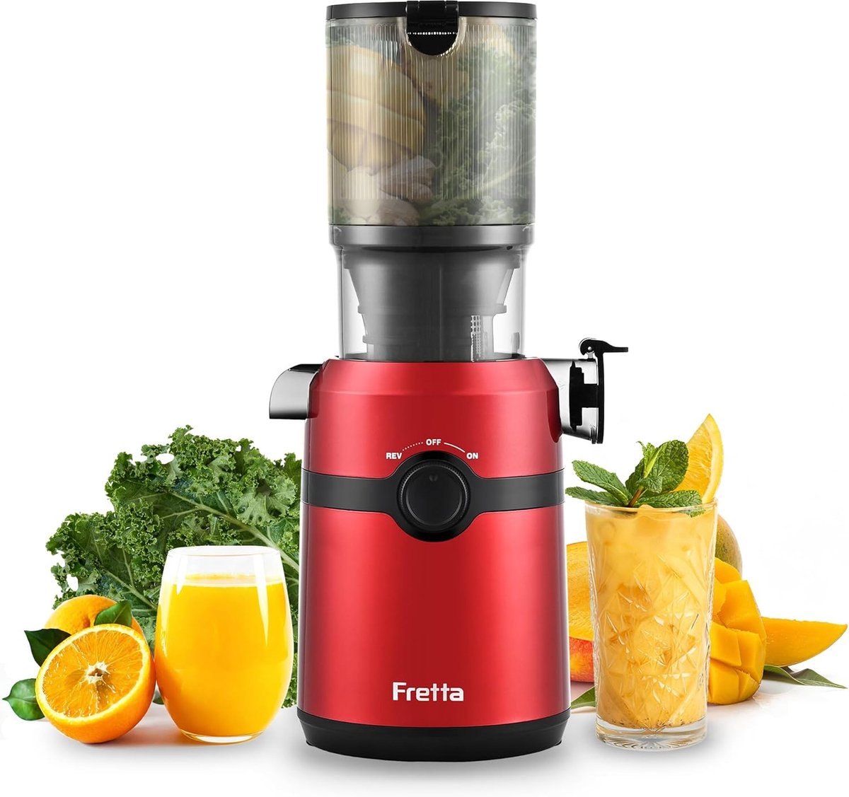 Fretta - (Slow)Juicer 1L - 108 mm opening - 200 W - groenten en fruit - koude pers - eenvoudige reiniging - BPA Vrij