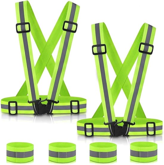 Reflecterende Vesten Set - Veiligheidshesjes Armbanden - Buitenactiviteiten Veiligheid - Hoge Zichtbaarheid - 4 Stuks - Fluorescerend Geel