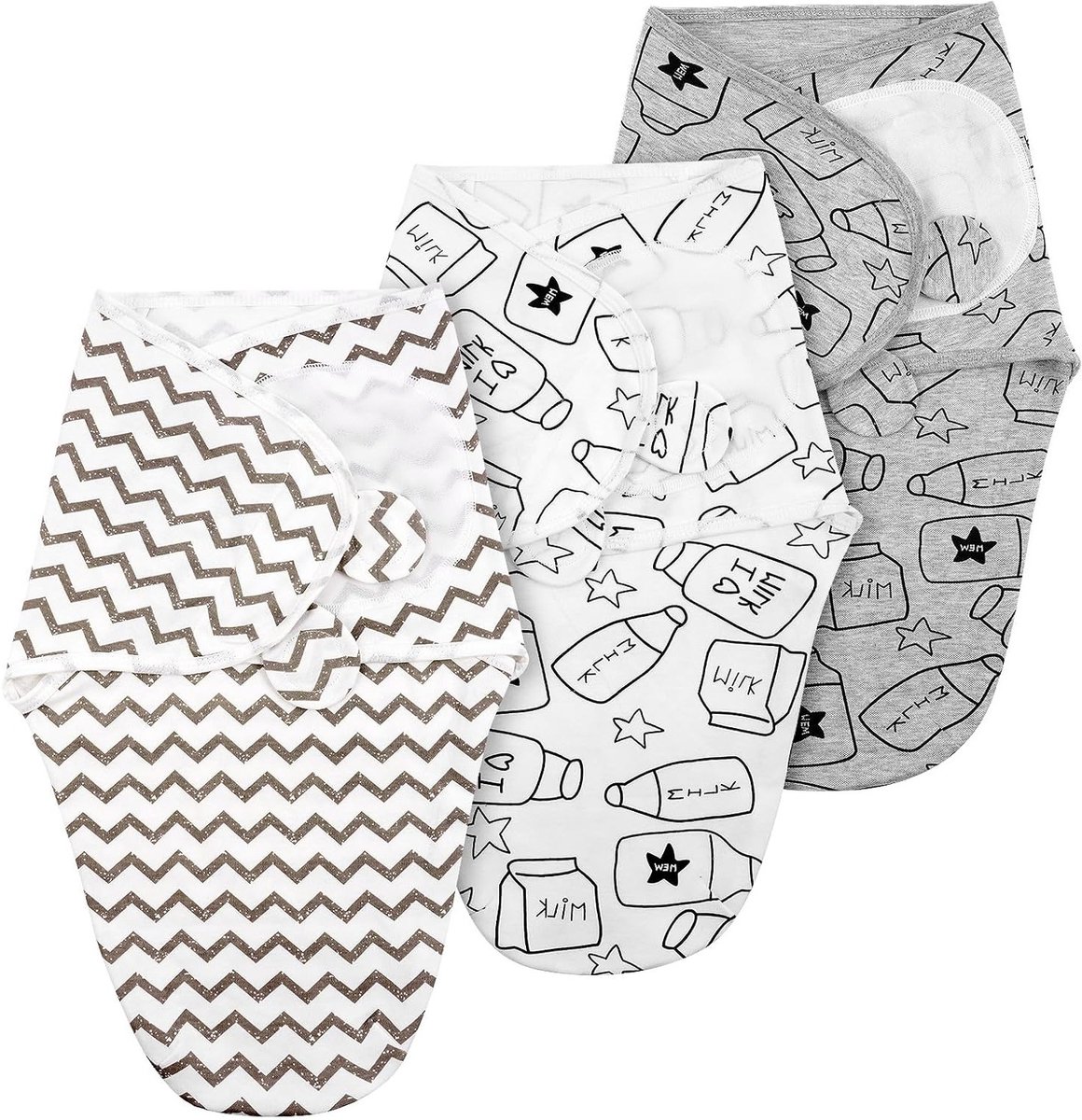 Comfortabele Swaddling Doeken voor Baby's 0-3 Maanden - Organisch Katoen, Slapen, Unisex, 3 Stuks, Donkergrijs