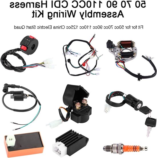 CDI Ontstekingsspoel en Bougie Set voor 50 70 90 110CC ATV en QUAD - Elektrische Start en Bedrading Kit — afbeelding 5