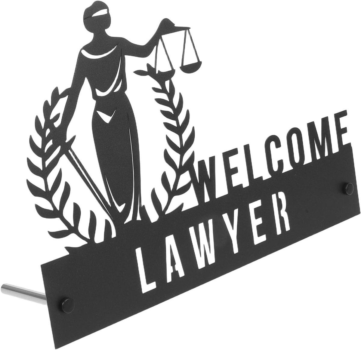 Bureauplaatje Justitia - Naamplaat Kantoor - Kantoor Decoratie - Klassiek Juridisch Symbool - 24.8 x 17 cm - Zwart