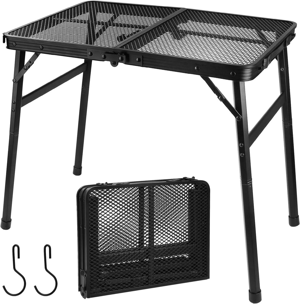 Campingtafel 60 x 40 cm - Hoogte verstelbaar, opvouwbaar en multifunctioneel - Ideaal voor tuin, picknick en kamperen met netten en zwart aluminium ontwerp