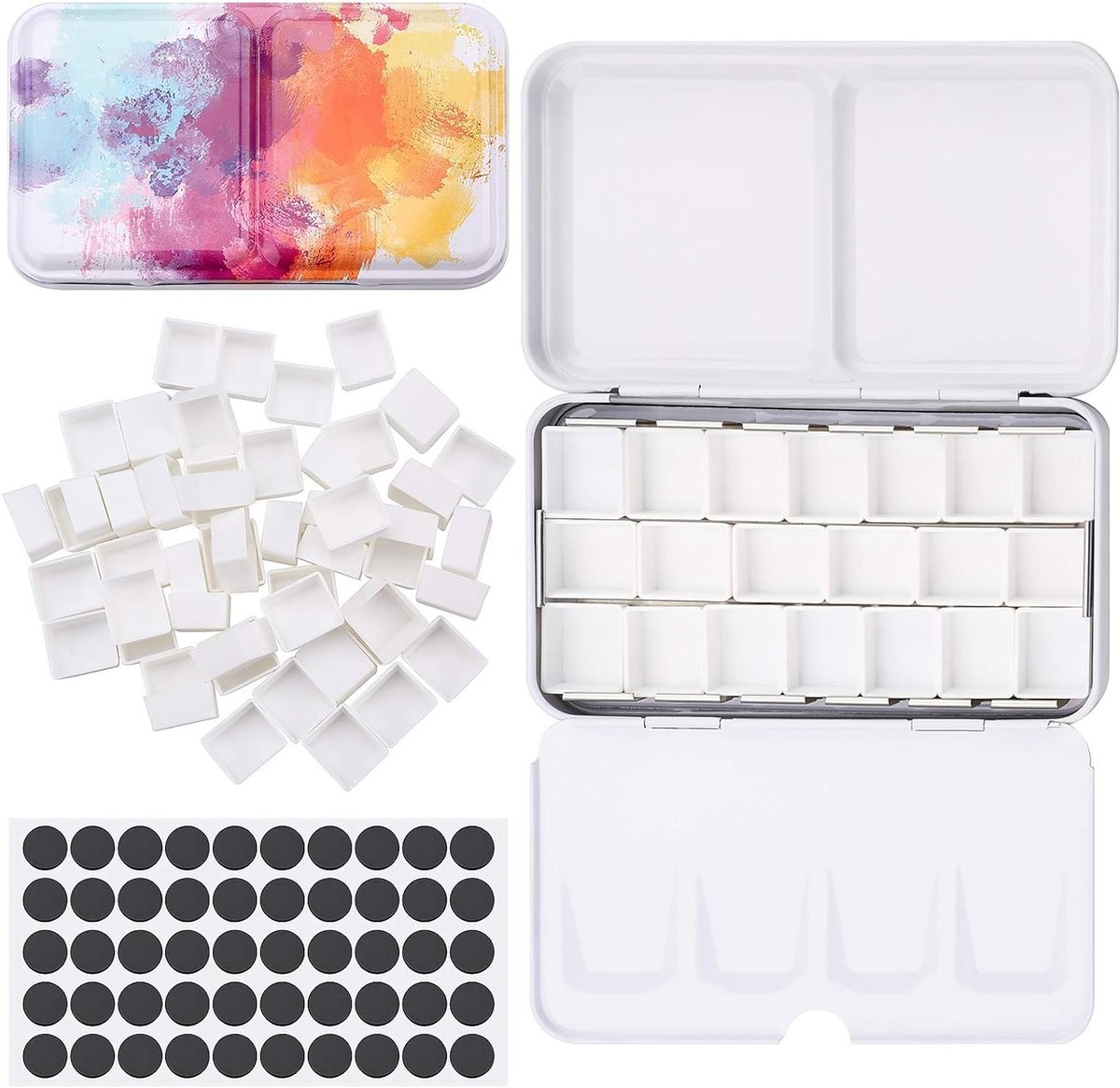 Leeg aquarelpallet met 50 halve pans, metalen doos voor aquarelverf en creatieve kunstenaars