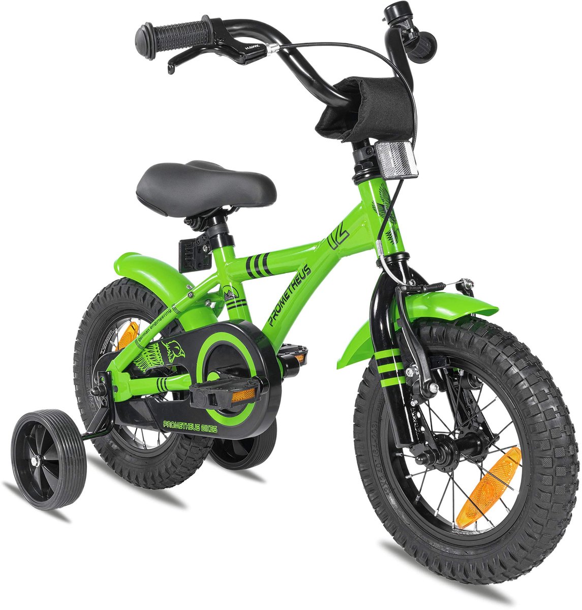 Dailygoods Kinderfiets 12 inch met zijwieltjes Groene BMX voor en