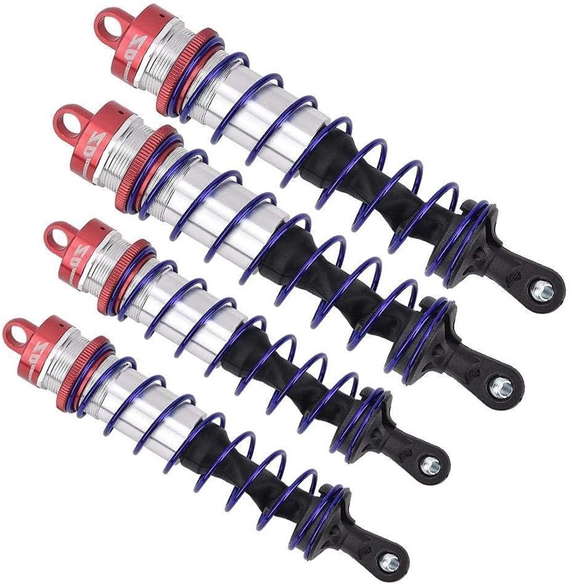 Verstelbare Voorvering Schokdemper voor RC Auto - 4 Stuks Metalen Olie Druk Demper voor 1/8 Modelauto's (Blauw)