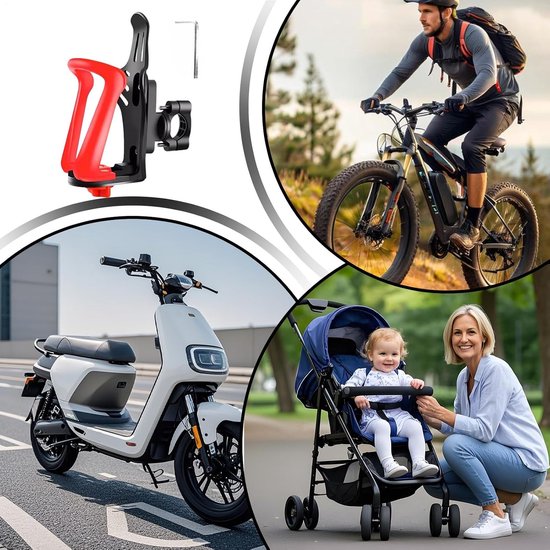 Fiets Fleshouder - Bekerhouder Stuur - Drinken Onderweg - Gereedschapsloze Montage - Verstelbaar - Rood — afbeelding 2