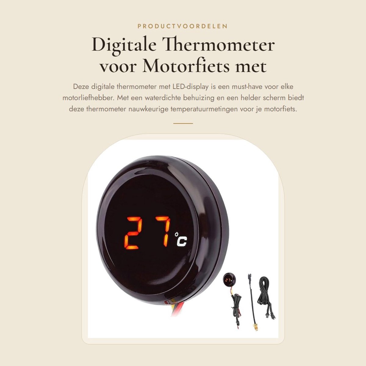 Dailygoods- Thermometer Digitale Temperatuurmeter - Waterdicht - LCD-scherm - 12V Motorfiets/Scooter - Weergave 0-120°C - Hoogwaardige Precisie