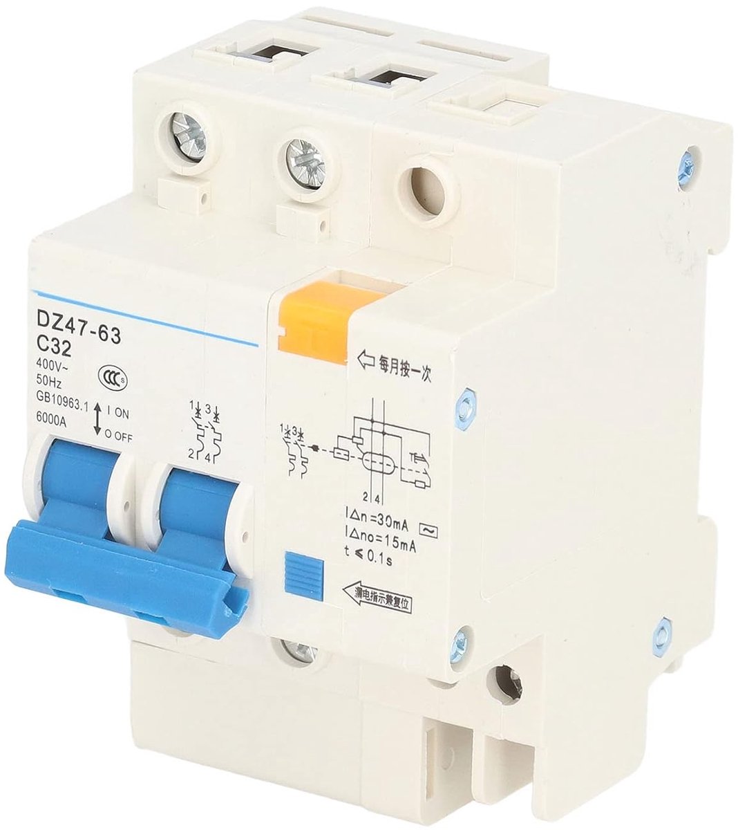Stroomonderbreker - Aardlekschakelaar - Veilige Elektriciteit - Overbelasting Kortsluiting - 32A 30mA - Grijs