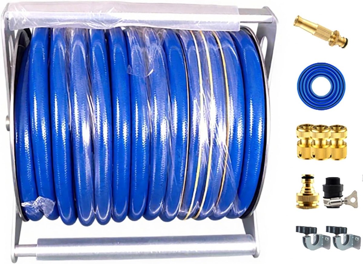 Slanghaspel - Slanghouder - Tuinonderhoud - Roestvrij staal - 20 meter - Zilver
