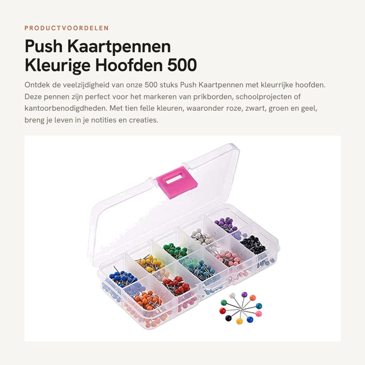 Dailygoods- Pushpennen 500 Stuks - Gekleurde Hoofden - Ronde Kunststof - Markering - Prikbord - Brede Toepassing - Prikpennen