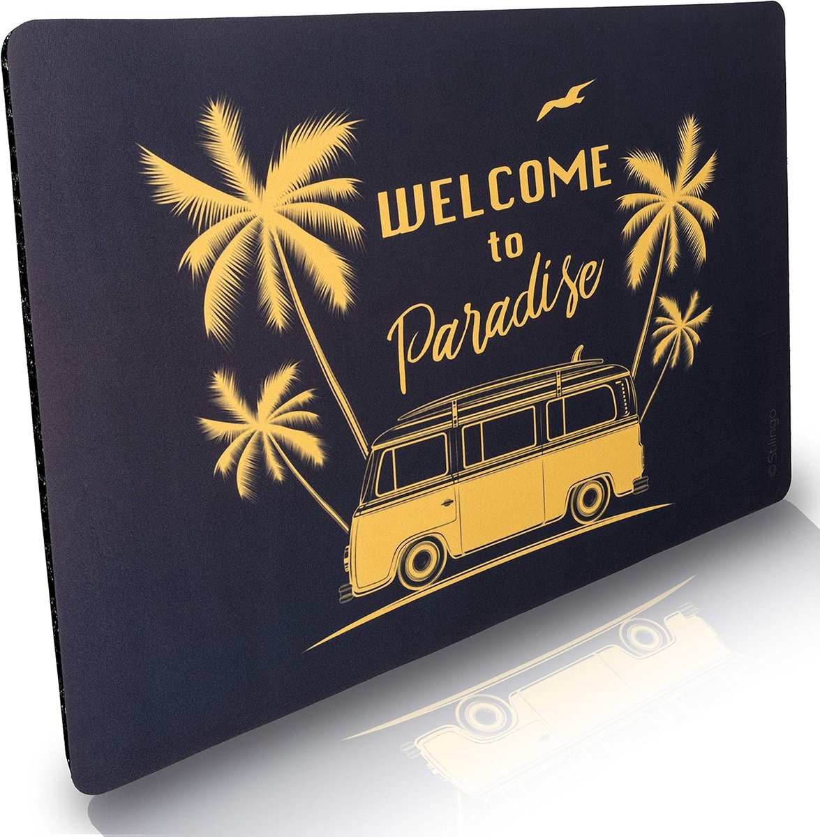 Famanu Deurmat voor binnen en buiten, 50 x 70 cm, plat en antislip, met het ontwerp 'Welcome to Paradise' Zwart