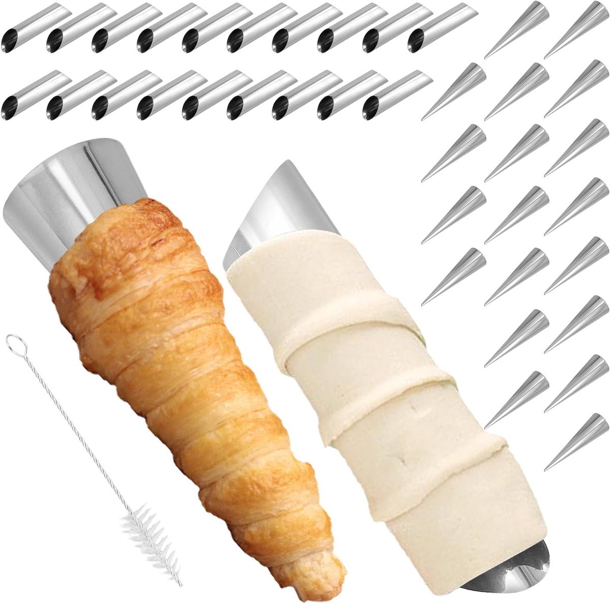 Stainless Steel Cannoli Mould Set met 40 Stukken, Inclusief Reinigingsborstels en Kleine Tubes voor Bakkerij en Keuken