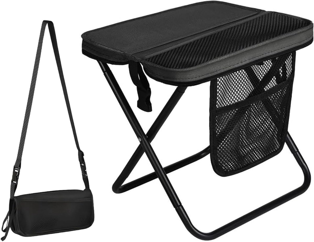Opvouwbare Campingkruk voor Reizen en Outdoor Activiteiten, Lichtgewicht Klapkruk, Ideaal voor Picknicks, Trekking en Vissen, 31 cm (Zwart)