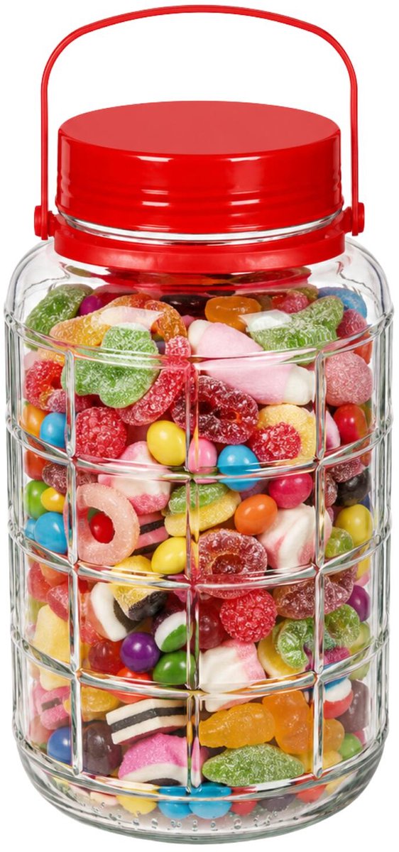 Alessandro XXL voedsel opslag container - glas - 4 liter - afsluitdop en hengsel - transparant/rood - Weckpotten - Opslagpotten - 17 x 27 cm