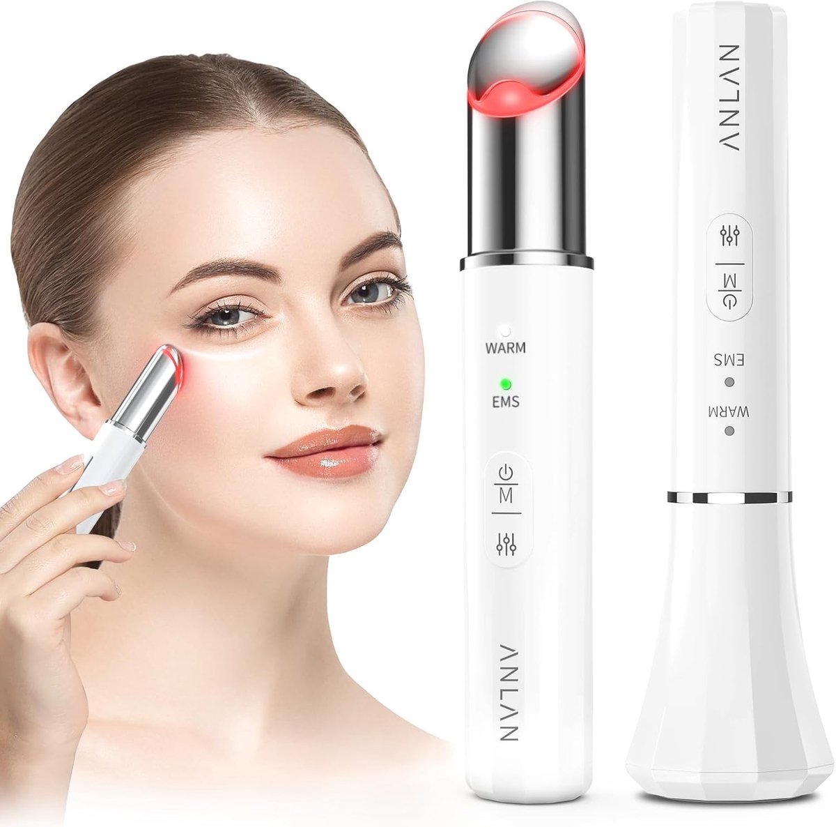 Sonische Oogmassager - Gezichtsmassage Pen - Oogverzorging Thuis - Verwarmd & Vibrerend - 132 cm - Wit