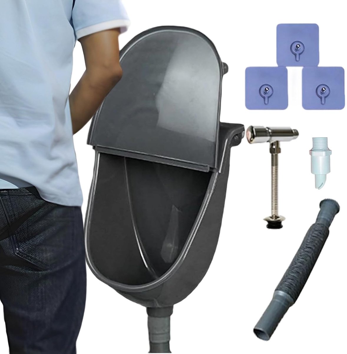 Draagbaar Urinoir - Wandtoilet - Hygiënisch Gebruik - Geurremmend Ontwerp - 28.5 x 18 x 38.5 cm - Grijs