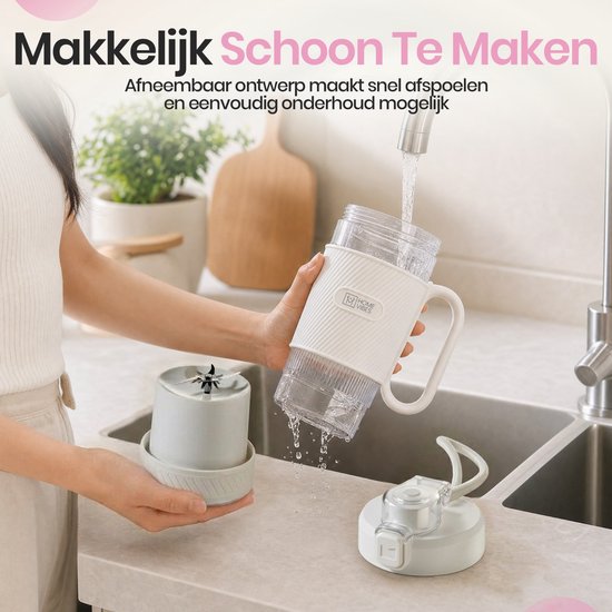 Home Vibes® Blender Smoothie - Draagbare Blender To Go - 500ML Mini Blender - 80W - Smoothie Maker - 2 Opzetstukken - Met Rietje - Ivoor Wit van home — afbeelding 5