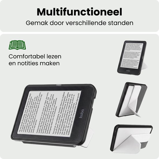 Hoes Geschikt voor Kobo Clara HD Hoesje Bookcase Cover Hoes Trifold - Hoesje Geschikt voor Kobo Clara HD Hoes Cover Case - Wit — afbeelding 3