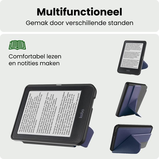 Hoes Geschikt voor Kobo Clara HD Hoesje Bookcase Cover Hoes Trifold Met Screenprotector - Hoesje Geschikt voor Kobo Clara HD Hoes Cover Case - Donkerblauw — afbeelding 3