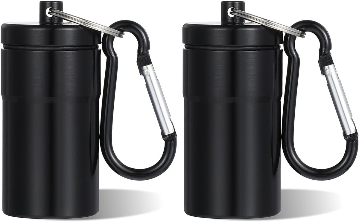 Set van 2 Kleine Waterdichte Oordopjes Sleutelhangers met Carabiner - Draagbare Reisdoos Mini Pillendoos Organizer voor Oordopjes, Medicijnen en Kleine Voorwerpen