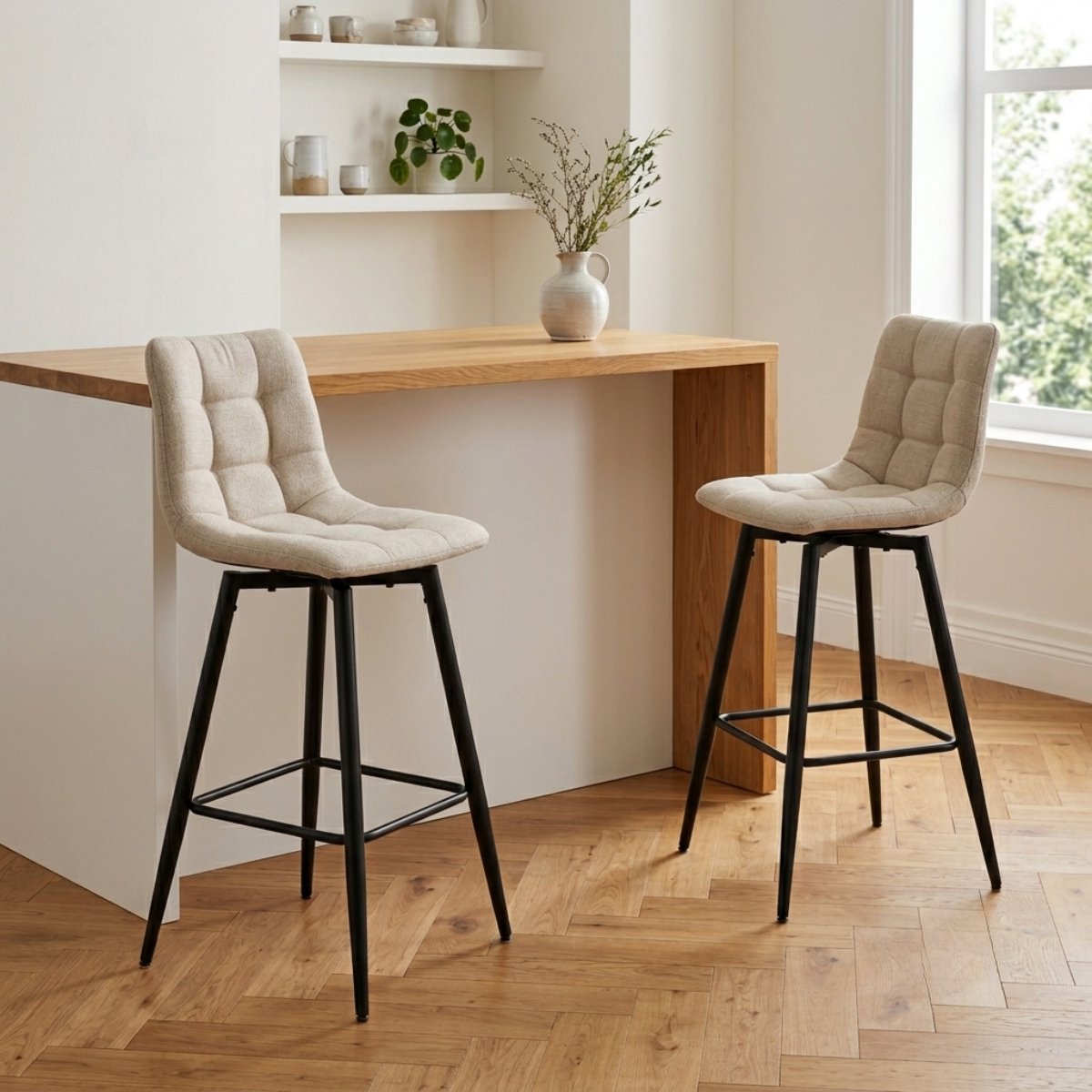 CALICOSY - Set van 2 gestoffeerde krukken in gemêleerde stof H94 cm - SIA