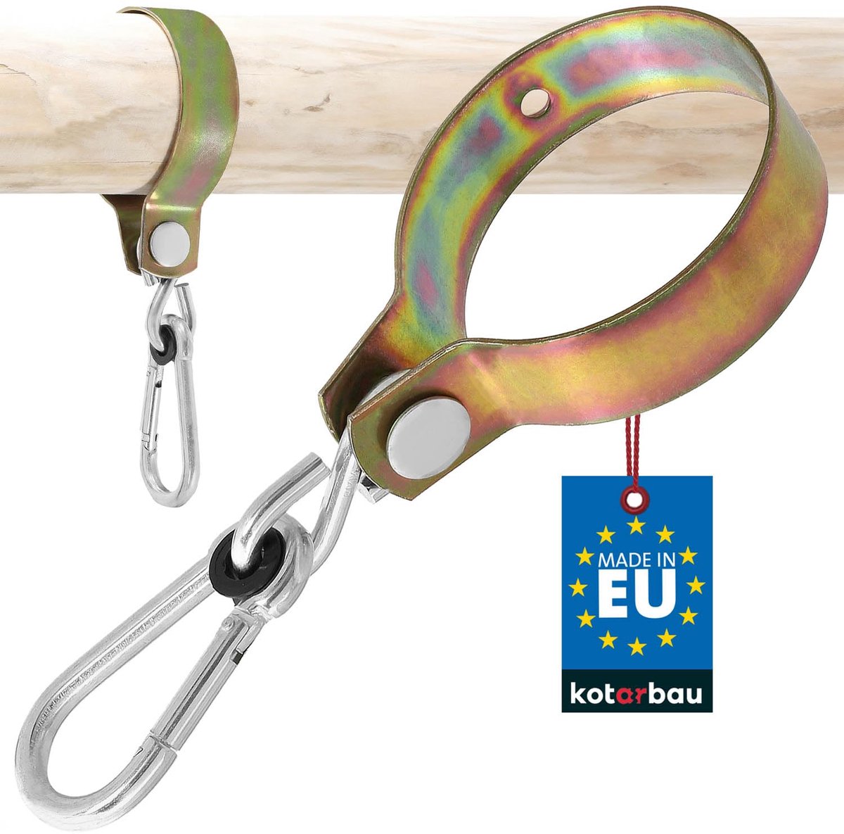 KOTARBAU® Schommelhaak met Karabijnhaak, Verzinkt Staal, ⌀ 100 mm, Goud, Schommelhaak, voor Houten Balken, Schommelhaken, Schommel Hanger