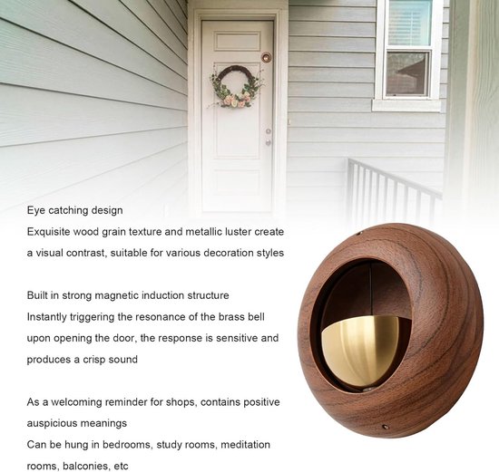 Houten Deurbel - Toegangsherinnering - Bezoekers Melder - Sterke Magnetische Inductie - 75x75x3cm - Walnoot Zwart — afbeelding 3