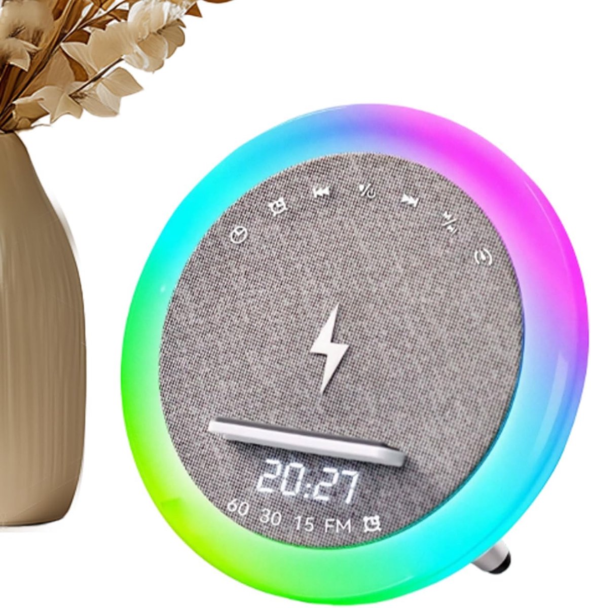 Draadloze Speaker - Wekker Nachtlamp - Ontspannen Sfeer - 4-in-1 Oplader - 17 cm - Wit