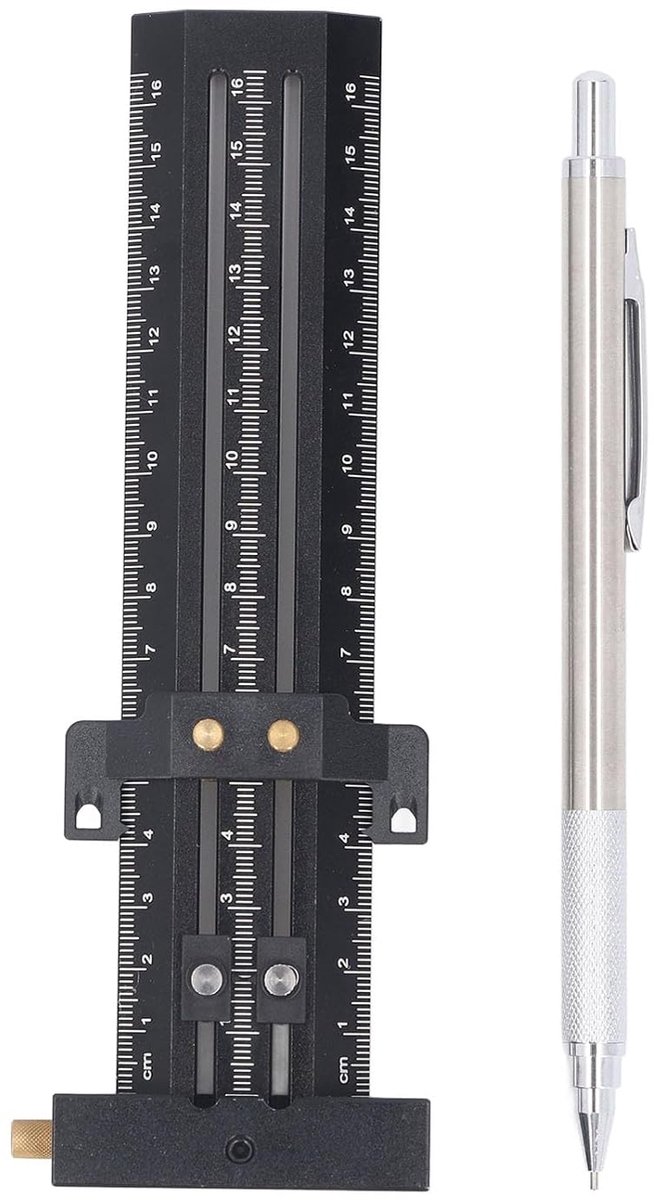 Schrijfliniaal - Verstelbare meter - Nauwkeurig markeren - T-type schraapmeter - 16 cm - Zwart
