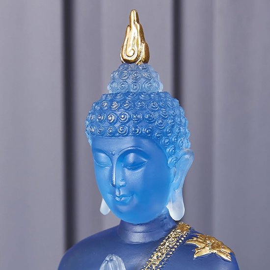 Boeddhabeeld, klein zittend Boeddhabeeldje Hars verzamelobjecten Decor, Sculptuur Ornamenten voor Huisdecoratie Fengshui, Blauw — afbeelding 4