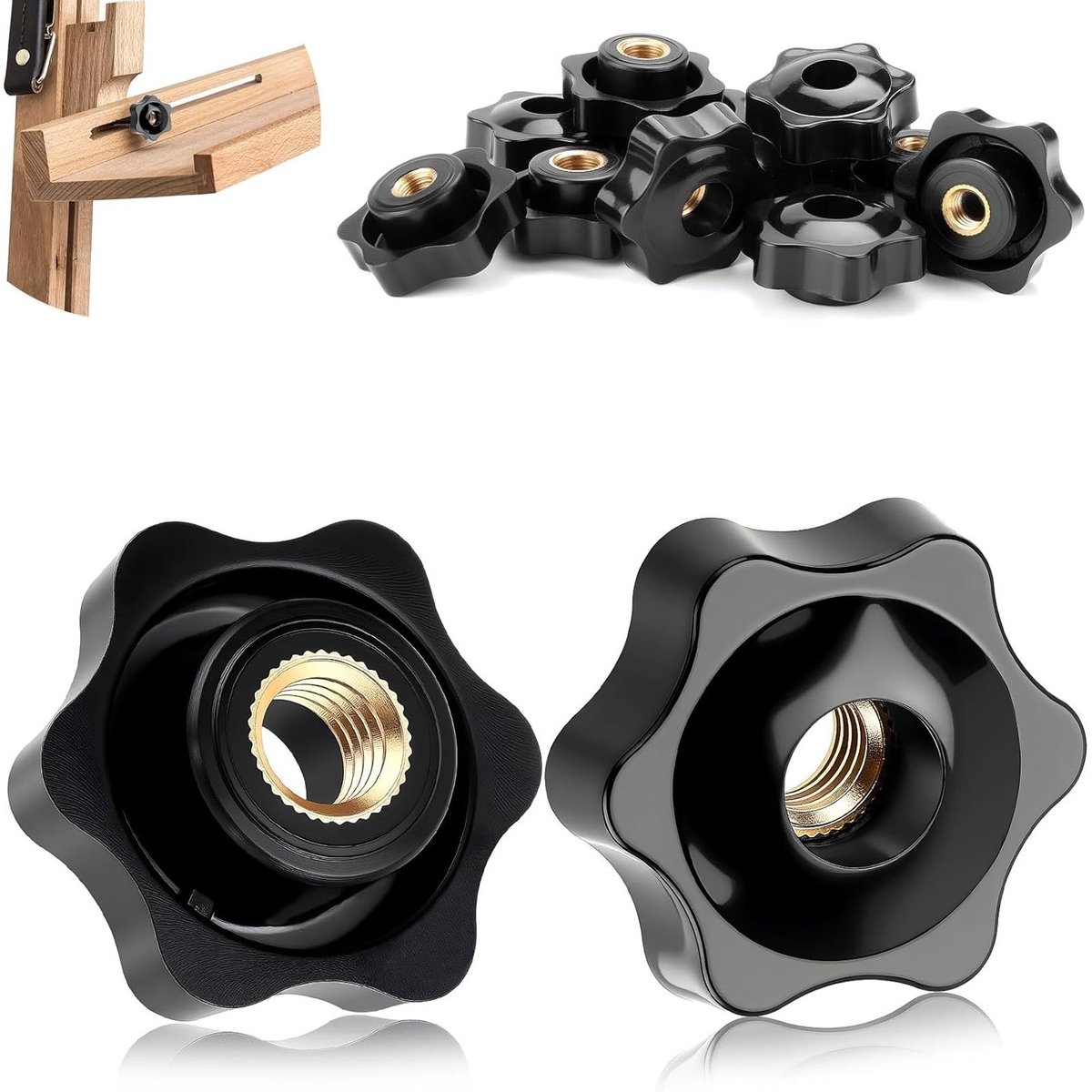 Set van 12 M6 Knurled Moeren met Ster Grip - 32 mm Buitendiameter, Vergrendelbare Stermoer, Spanningsknop voor Machine Gereedschap, Fitness Apparatuur en Meubelprojecten