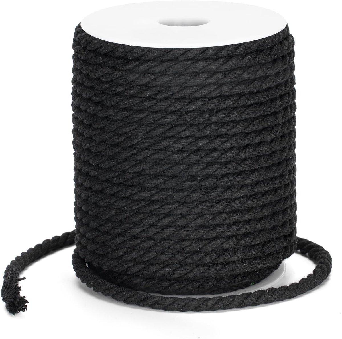 Macrame Touw 6 mm 30 m Zwart Katoen Dikke Koord voor Creatieve Projecten, Wanddecoratie, Planten Hangen en Breien