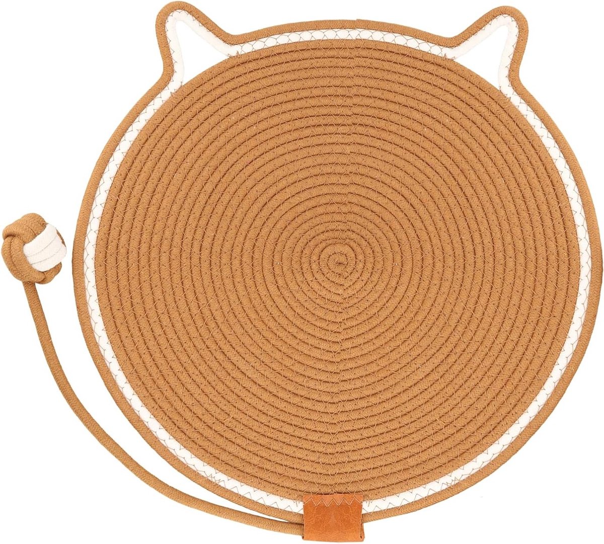 Duurzame Krabmat voor Katten, 43x43cm, Natuurlijke Katoenen Touw, Krabpad met Kattenoor en Bal, Bescherming voor Vloer en Meubels