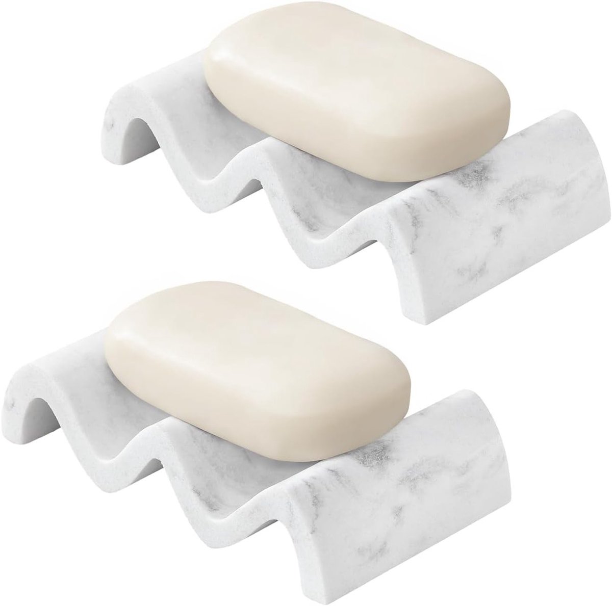 Golfvormige Zeepdispenser - Sneldrogende Zeephouder voor Badkamer, Douche en Keuken - 2 Stuks, Ideaal voor Zeep en Spons, Gravel Wit