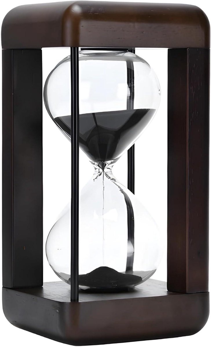 Zandloper 60 minuten - Decoratieve timer - Tijdbeheer taken - Zwart zand design - 26.5 cm hoog - Zwart