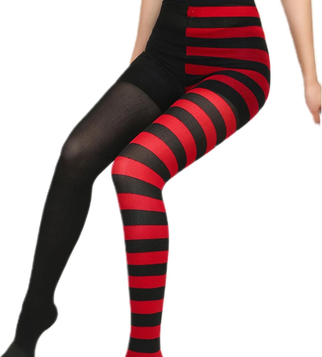 Gestreepte Damespanty in Rood en Zwart – Opaque Leggings voor Carnaval, Feest en Dagelijks Gebruik, Funky Tights met Patroon