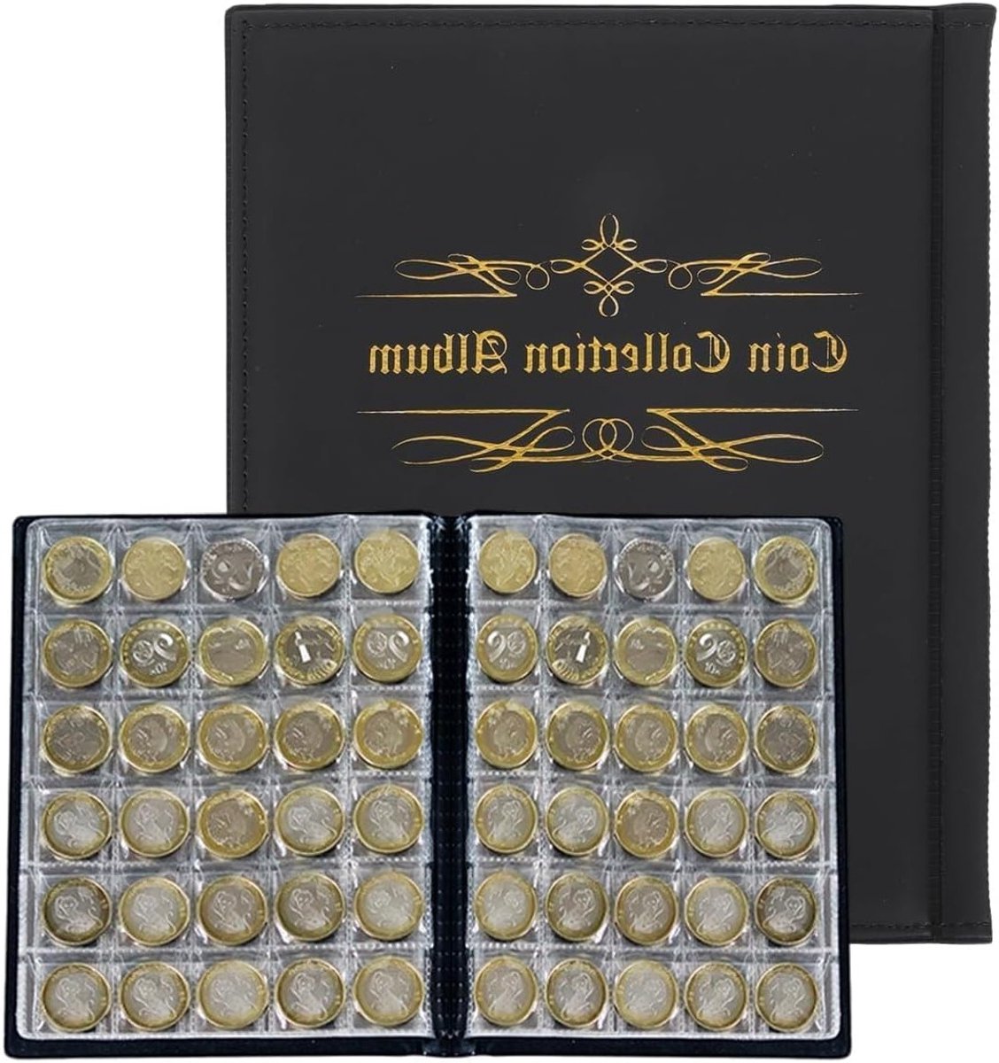 SnelShoppen - Coin Storage Album voor Euro Munten, 480 Stuks, 25 mm Coin Collectie, Zwart Faux Leer, Grote Capaciteit, Coin Bewaaralbum