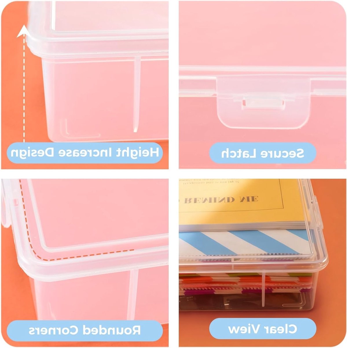 Set van 2 Opbergdozen met Deksel, 23 x 17 x 5 cm, Stapelbare Documentdozen voor Kantoor, Cosmetica en Organisatie