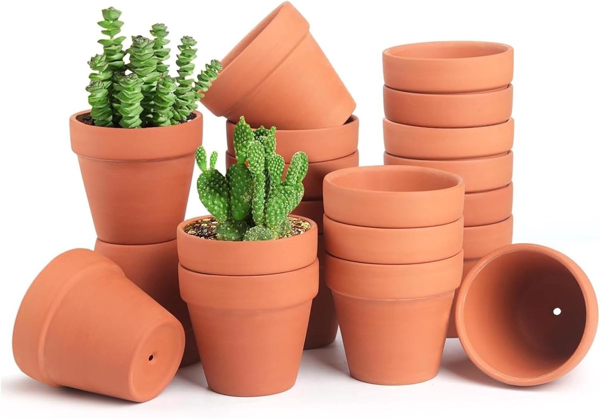 Set van 20 ronde kweekpotten van terracotta met drainagegat, 4,5 x 4,5 cm, ideaal voor het kweken van vetplanten, kruiden en bloemen
