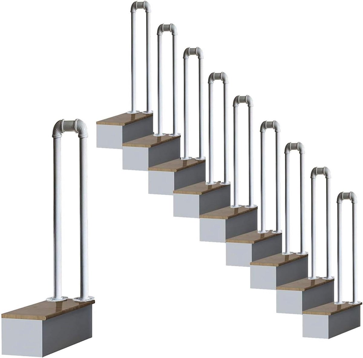 Smeedijzeren trapleuning - Buiten trapleuning - Veilig traplopen - Verstelbaar voor treden - 35 cm hoog - Wit