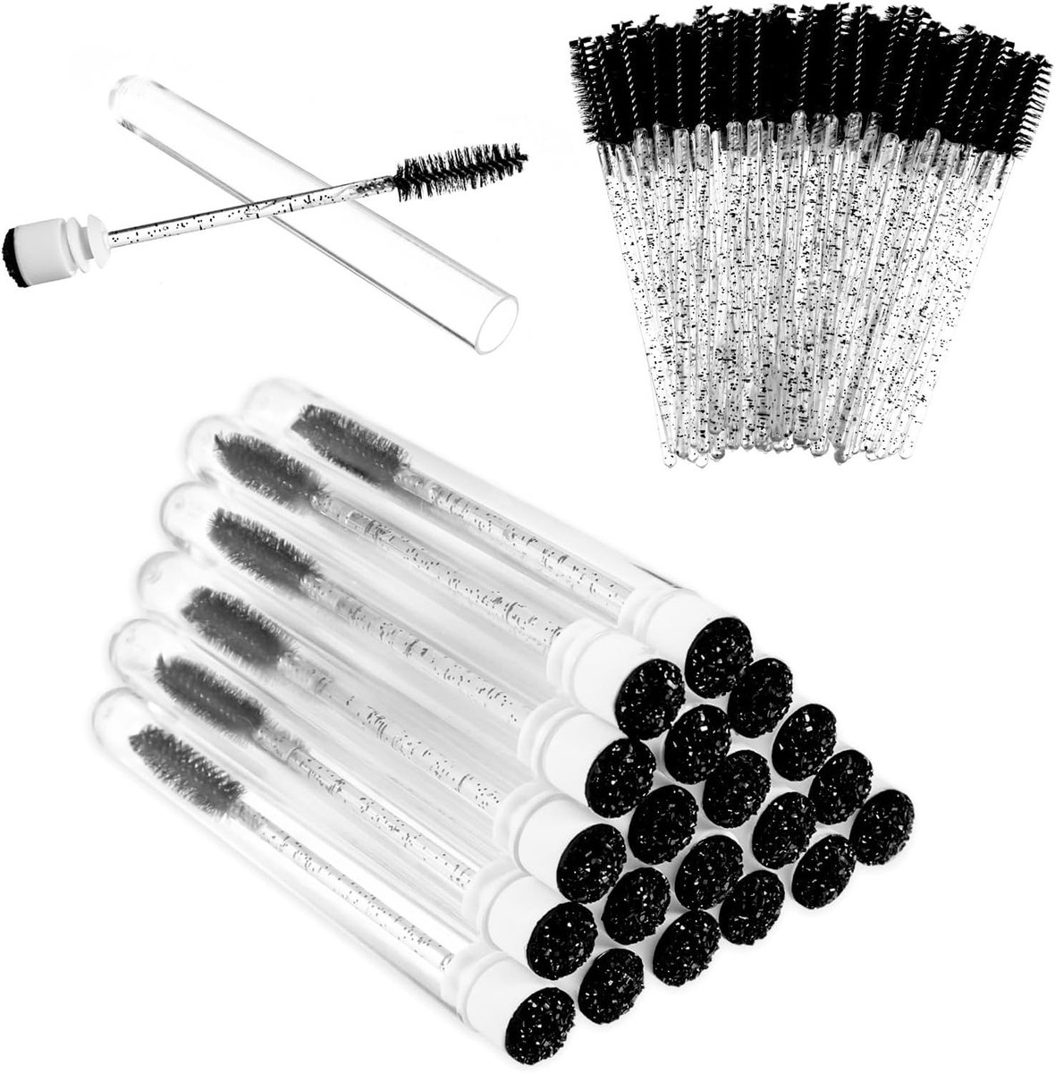 70 Wegwerp Wimpers borstels met 20 Lege Tubes, Mascara Applicator Set voor Wimperextensions, Make-up Tools en Wimperverzorging