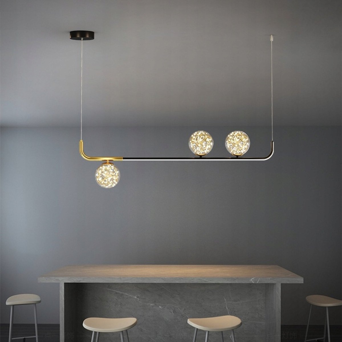 Moderne Gouden Zwarte Plafondlamp met Afstandsbediening voor Eetkamer
